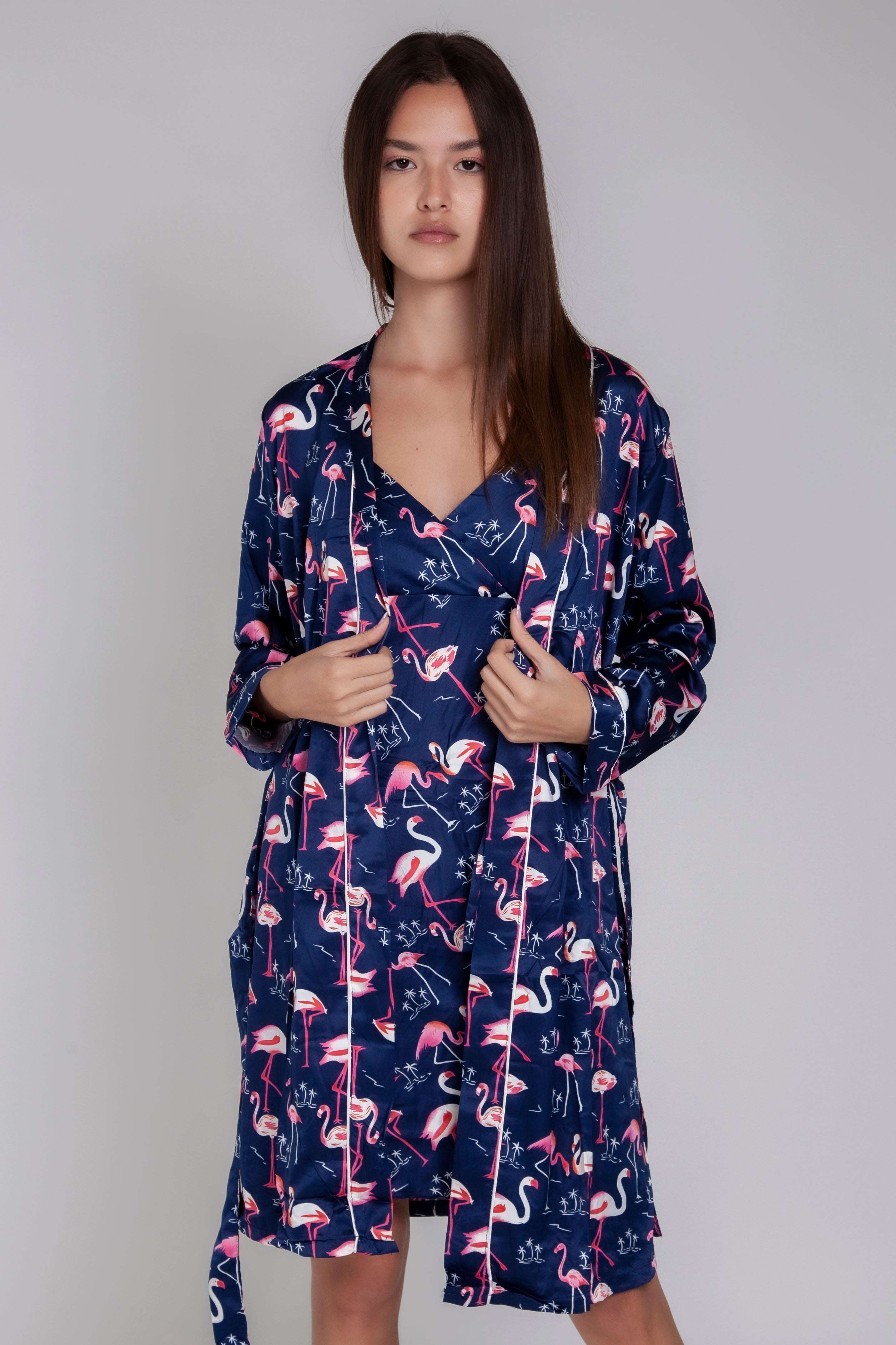 Pigiama donna in raso con fenicotteri gigilovers